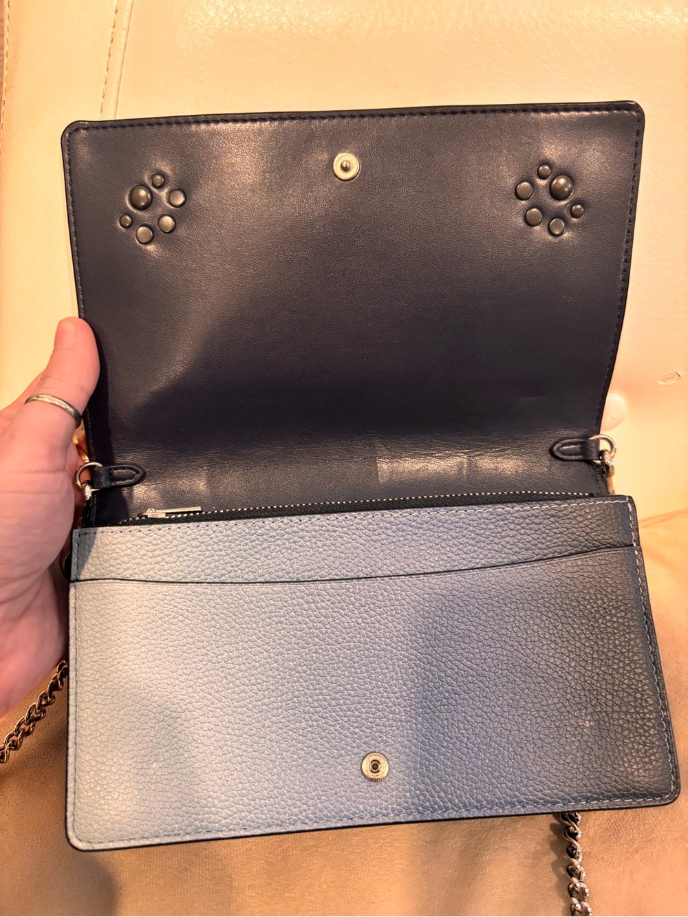 COACH Hayden Foldover Crossbody Clutch with Ombré Willow Floral Rivets. - Picture 11 of 16